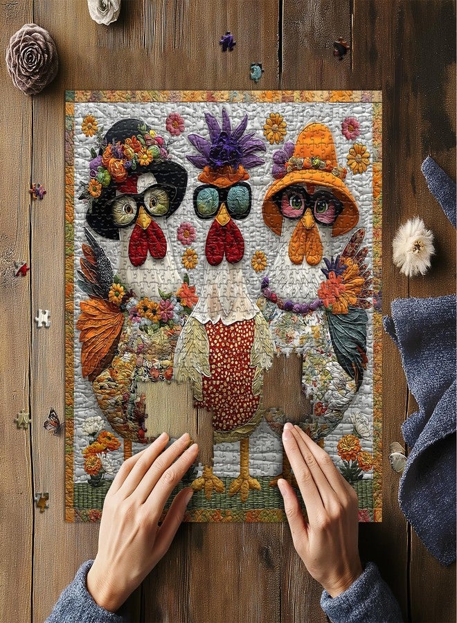PICKFORU Funny Chicken Puzzles for Adults 1000 Piece，Rooster Flower Patchwork Art Quilt Puzzles，Colorful Jigsaw Puzzles with Animals - Image 5